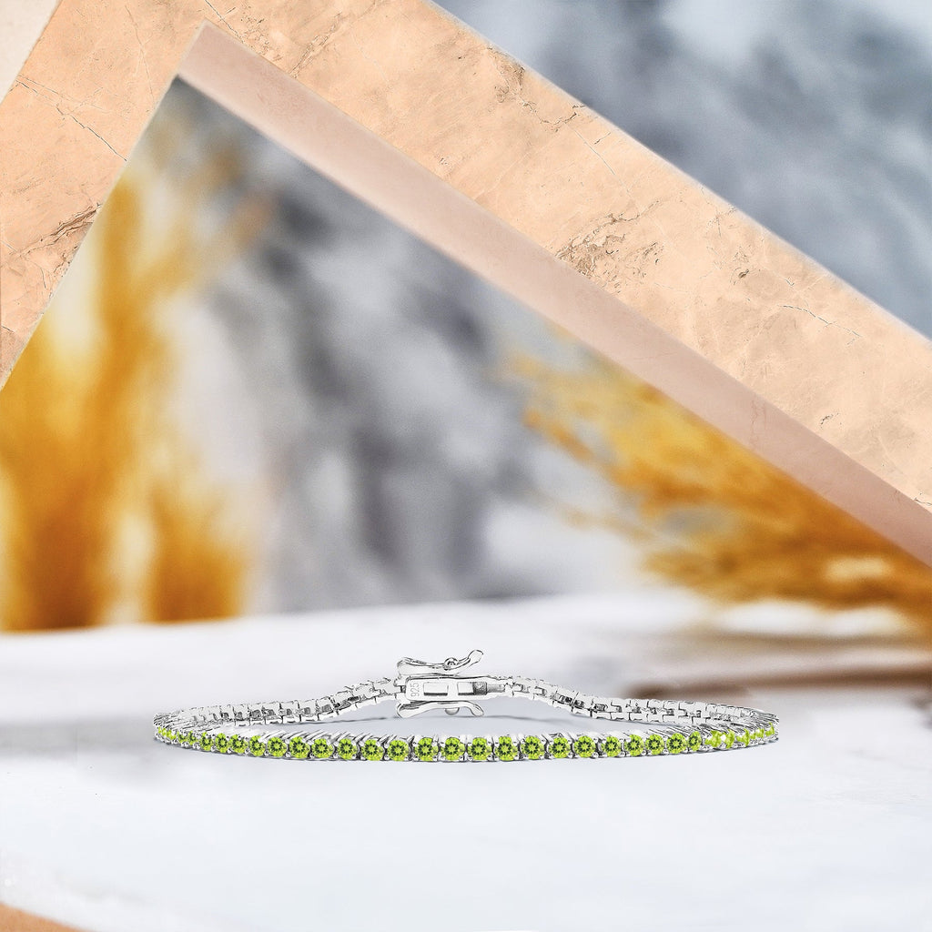 11 TCW Round Cut August - Peridot - Birthstone Tennis Bracelet for Women in Eternity Design - White Gold Plating, Female, Adult