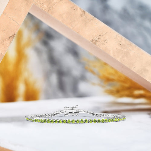 11 TCW Round Cut August - Peridot - Birthstone Tennis Bracelet for Women in Eternity Design - White Gold Plating, Female, Adult