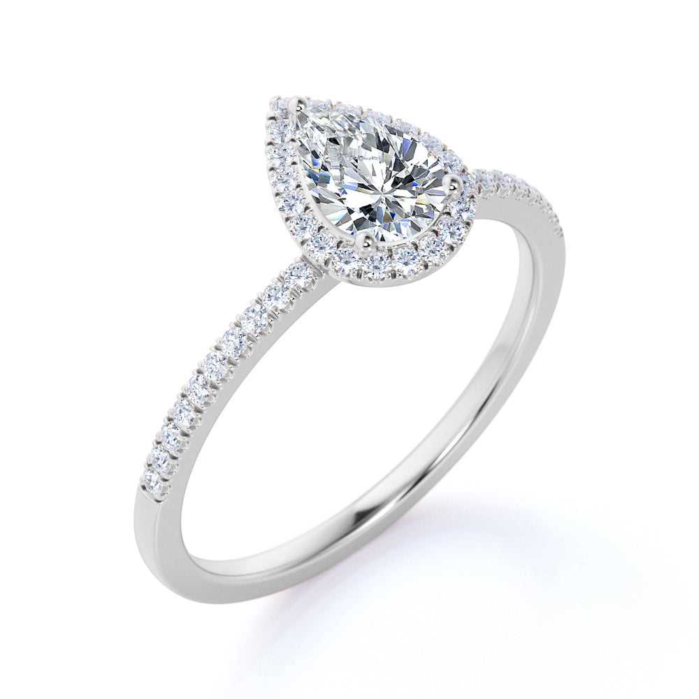 Vintage 0.50 ct Pear Shaped Diamond Halo Engagement Ring in 10K White Gold