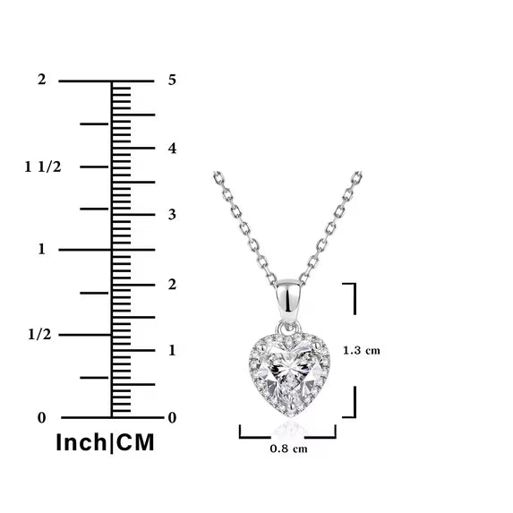 JeenMata Forever Heart 1 Carat - Moissanite - April Pendant Necklace in 18K White Gold Plating over Silver