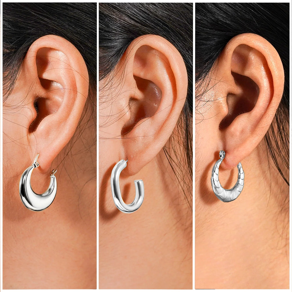 JEENMATA 3 Pairs Fashion MultiPack Earrings Set for Women in Yellow Gold Plating, Hoop Earrings, Chunky, Lightweight Drop Hypoallergenic Earrings Jewelry Gift for Women