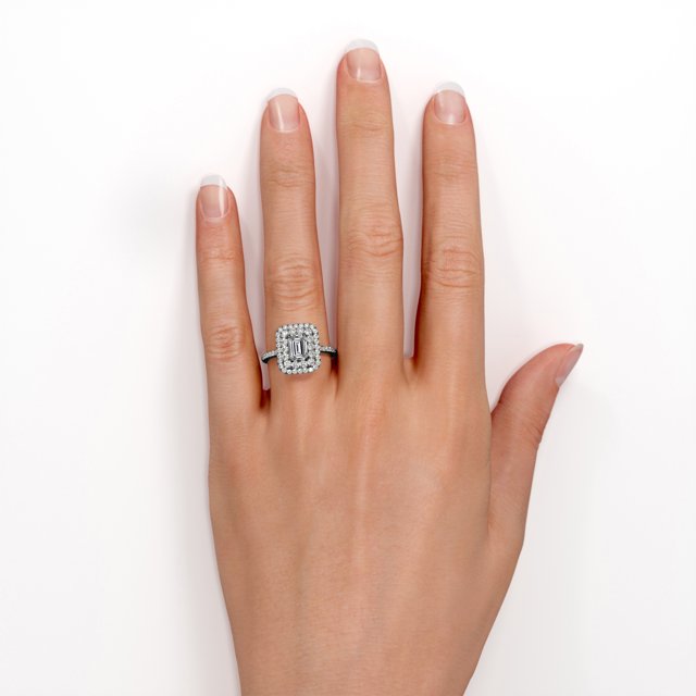JeenMata 1.5 Carat Emerald Cut Moissanite Engagement Ring - Bridal Ring - Double Halo Ring - Cluster Ring