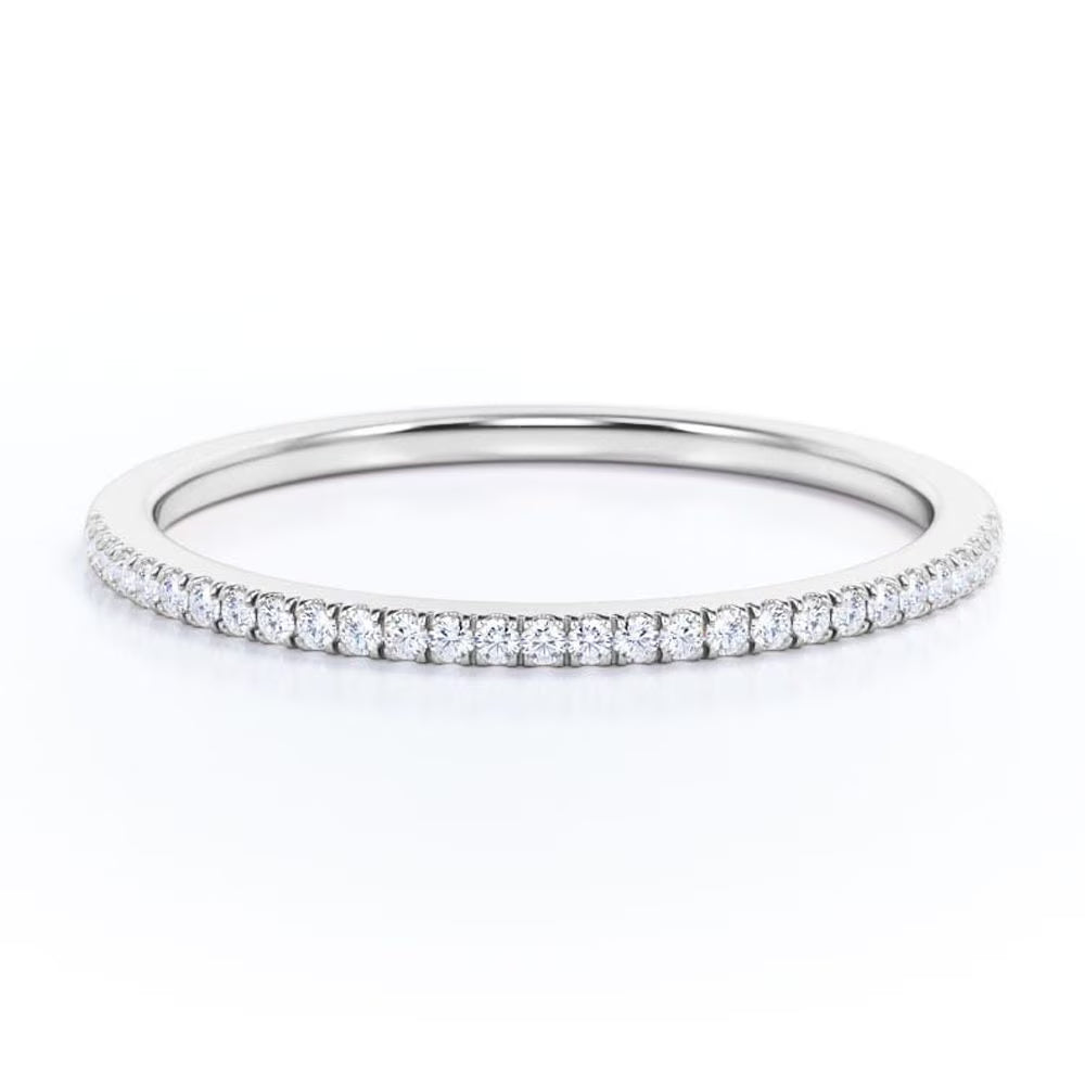 JeenMata 0.25 Carat Moissanite Classic Round Cut Pave Accented Wedding Band in 18K White Gold Plating for Women