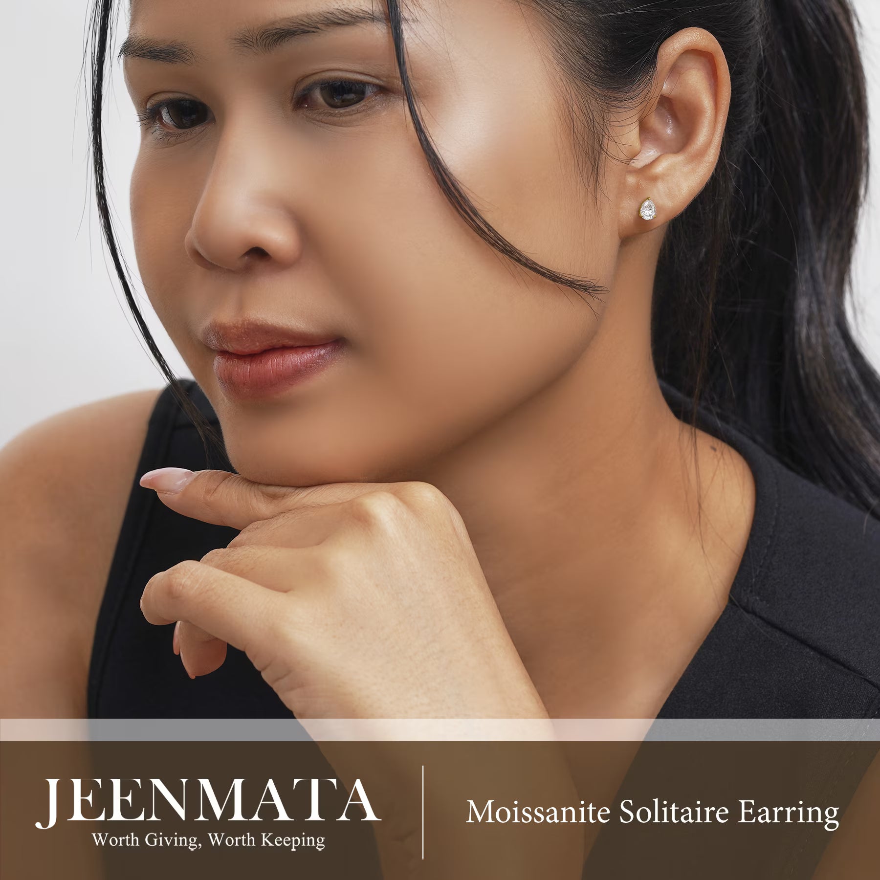 JeenMata 0.5 Carat Pear Cut Moissanite Minimalist Solitaire Stud Earrings in 18k Yellow Gold Plating for Women
