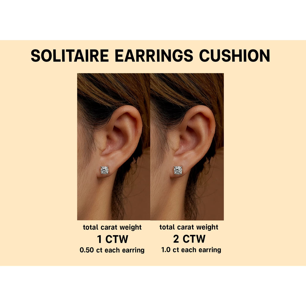 JeenMata 2 Carat Cushion Cut Moissanite Solitaire Stud Earrings In 18K White Gold Plating Over Silver