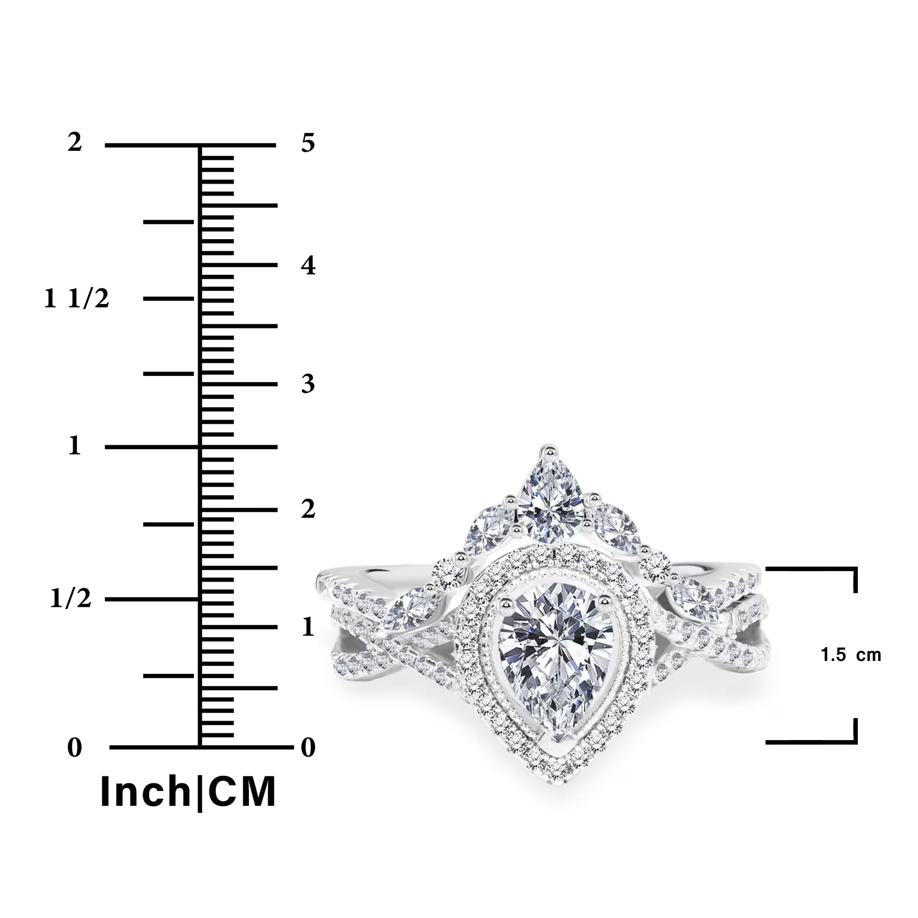JeenMata 1.75 Carat Pear Cut Moissanite Bohemian Wedding Set - Infinity Engagement Ring with Art Deco Wedding Band in 10k White Gold
