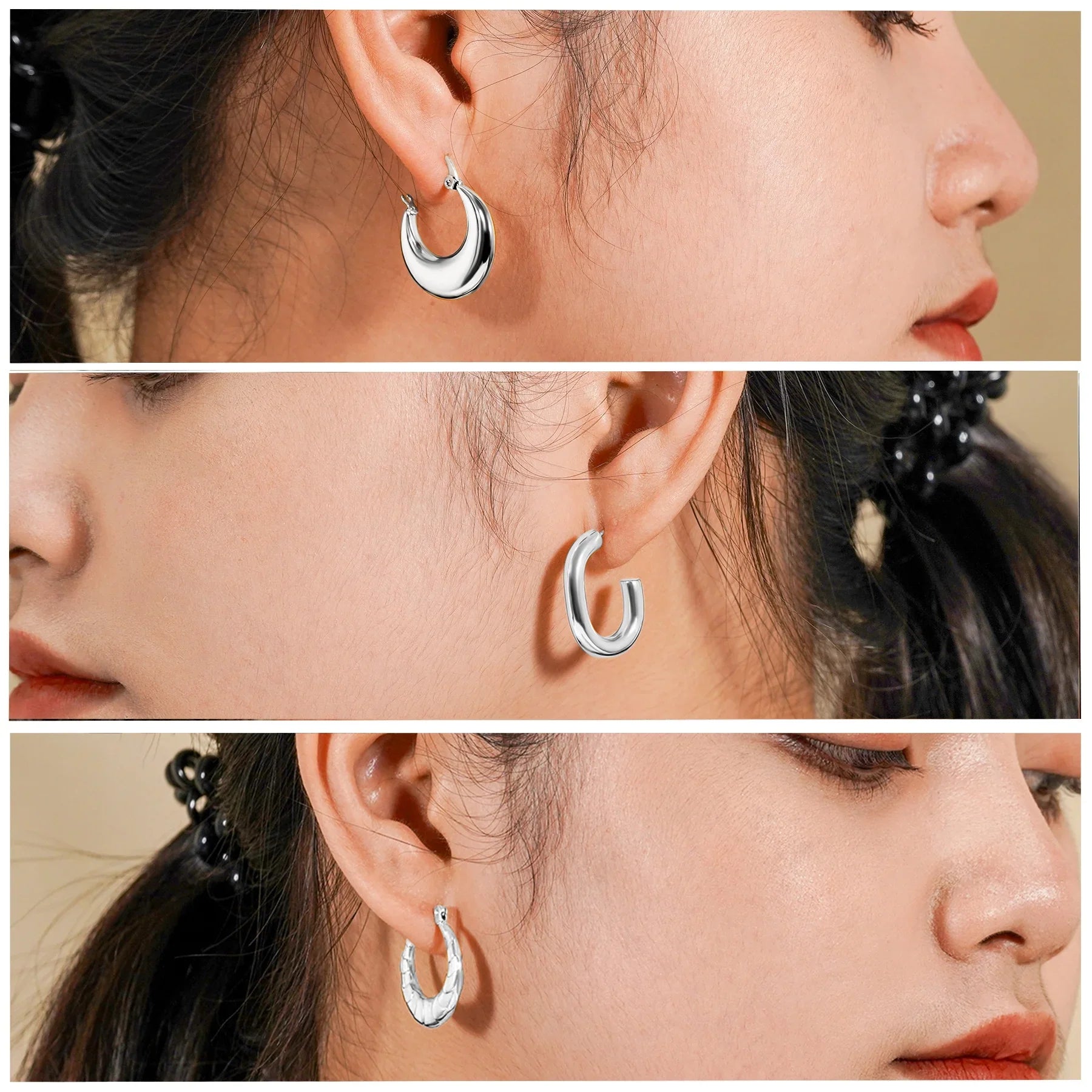 JEENMATA 3 Pairs Fashion MultiPack Earrings Set for Women in Yellow Gold Plating, Hoop Earrings, Chunky, Lightweight Drop Hypoallergenic Earrings Jewelry Gift for Women