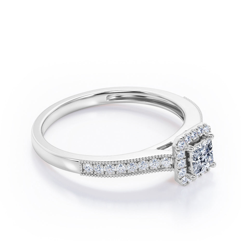 Milgrain Bordered 1.25 Carat Princess Cut Moissanite Ring