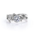 JeenMata Half Carat Round Real Diamond Bridal Set - Leaf and Vine Diamond Wedding Ring Set - 10k White Gold