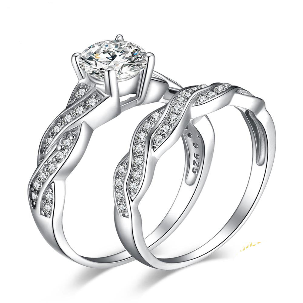 Infinity 1.50 Carat Round Cut Moissanite Wedding Ring Set