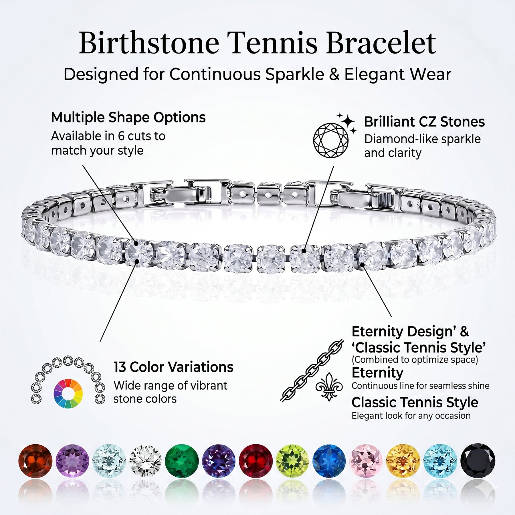 JeenMata 11 Carat November Citrine - Princess Cut Birthstone Tennis Bracelet for Women Eternity Design - White Gold Plating, Birthday, Anniversary, Valentine's Day Gift