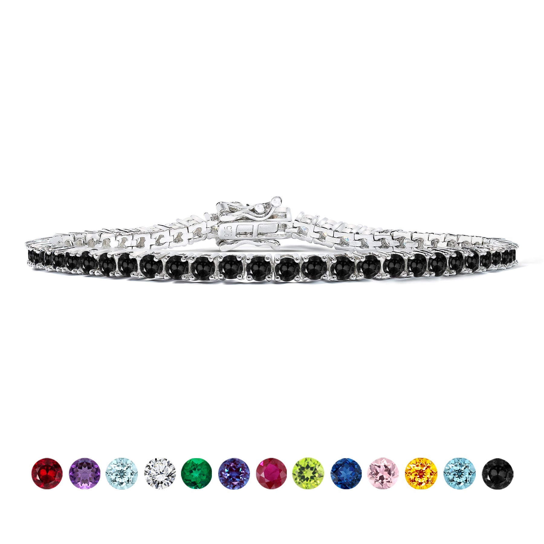 Classic 5.5 TCW Round Cut Black Cubic Zirconia - Tennis Bracelet for Women in Eternity Design - White Gold Plating, Female, Adult
