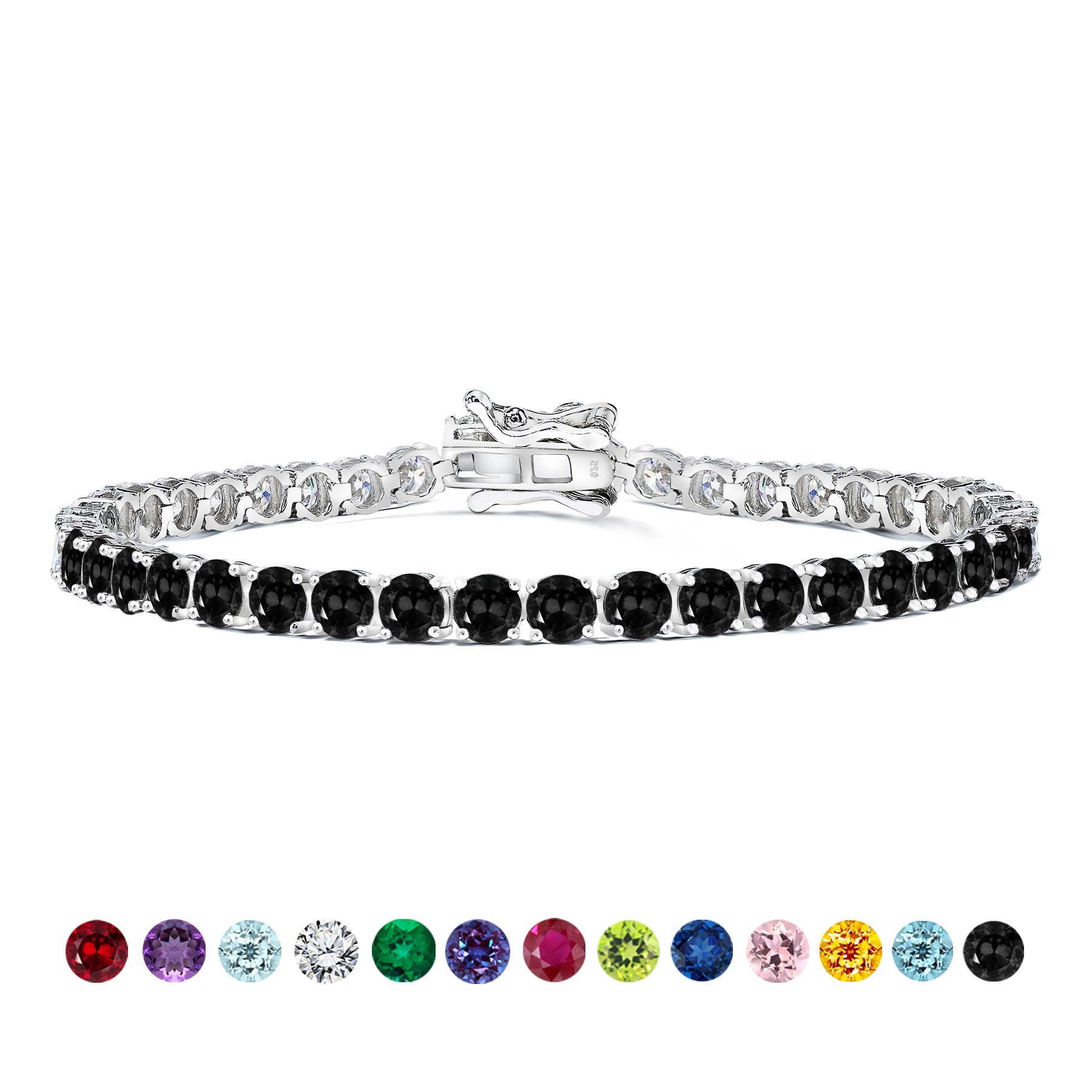 11 TCW Round Cut Black Cubic Zirconia - Tennis Bracelet for Women in Eternity Design - White Gold Plating, Female, Adult