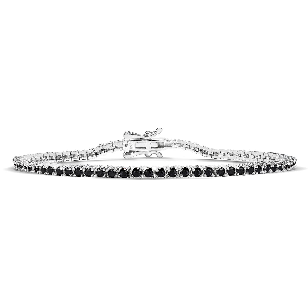 11 TCW Round Cut Black Cubic Zirconia - Tennis Bracelet for Women in Eternity Design - White Gold Plating, Female, Adult