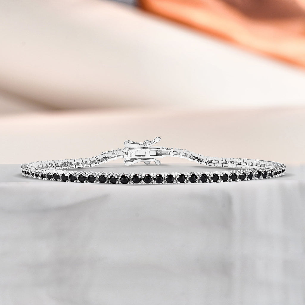 Classic 5.5 TCW Round Cut Black Cubic Zirconia - Tennis Bracelet for Women in Eternity Design - White Gold Plating, Female, Adult