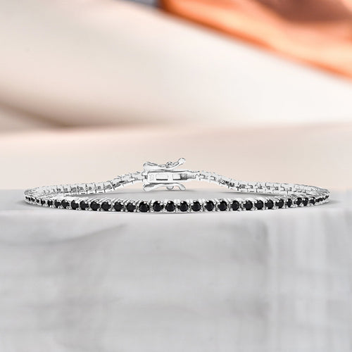11 TCW Round Cut Black Cubic Zirconia - Tennis Bracelet for Women in Eternity Design - White Gold Plating, Female, Adult