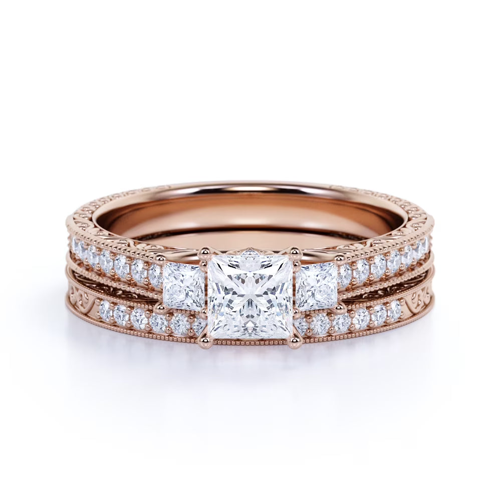 JeenMata Beautiful 1.25 Carat Real Moissanite Wedding Ring Set in 18k Rose Gold Plating for Women