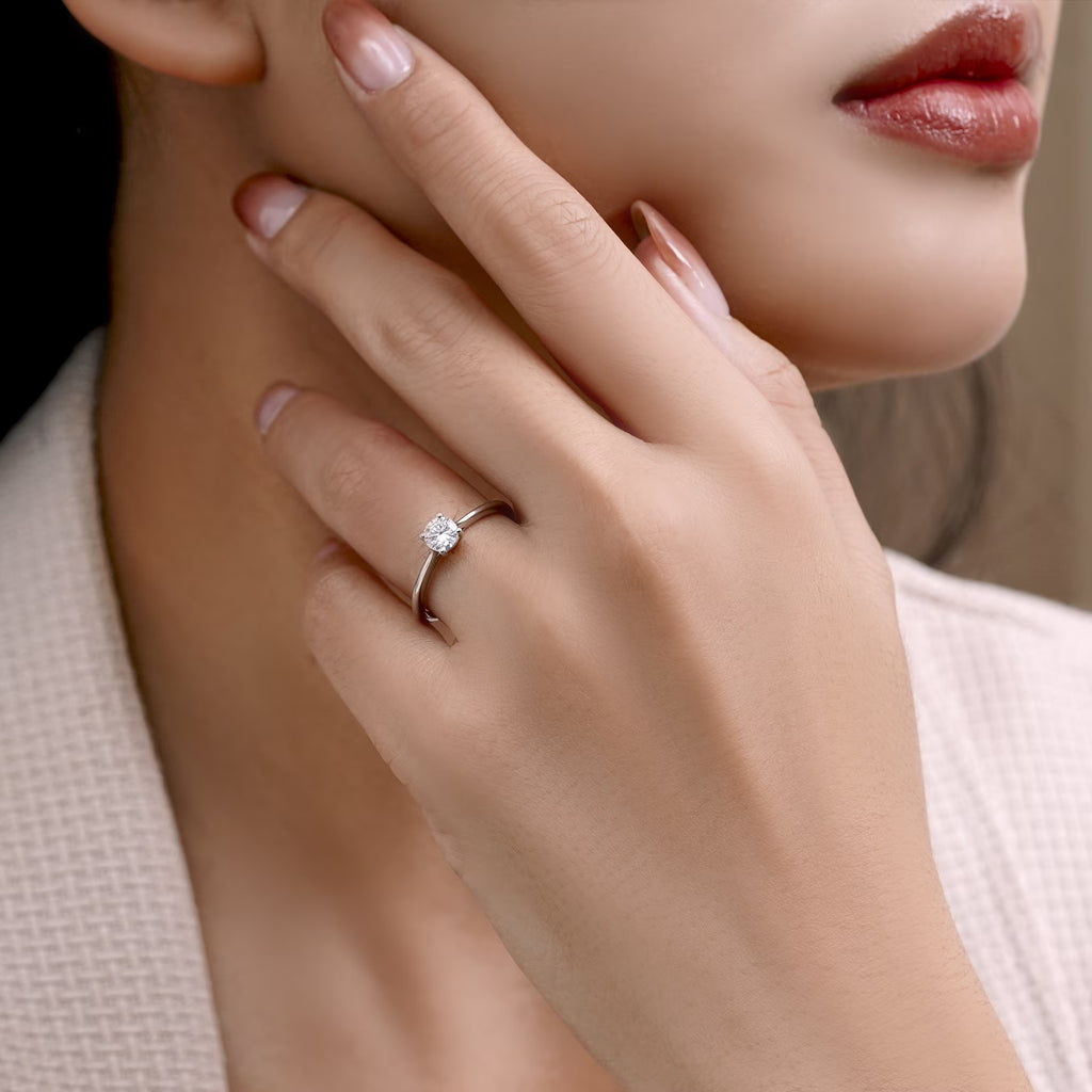 JeenMata Lab Grown Diamond 0.50 Carat Round Cut Solitaire Engagement Ring in 18K White Gold Plating for Women