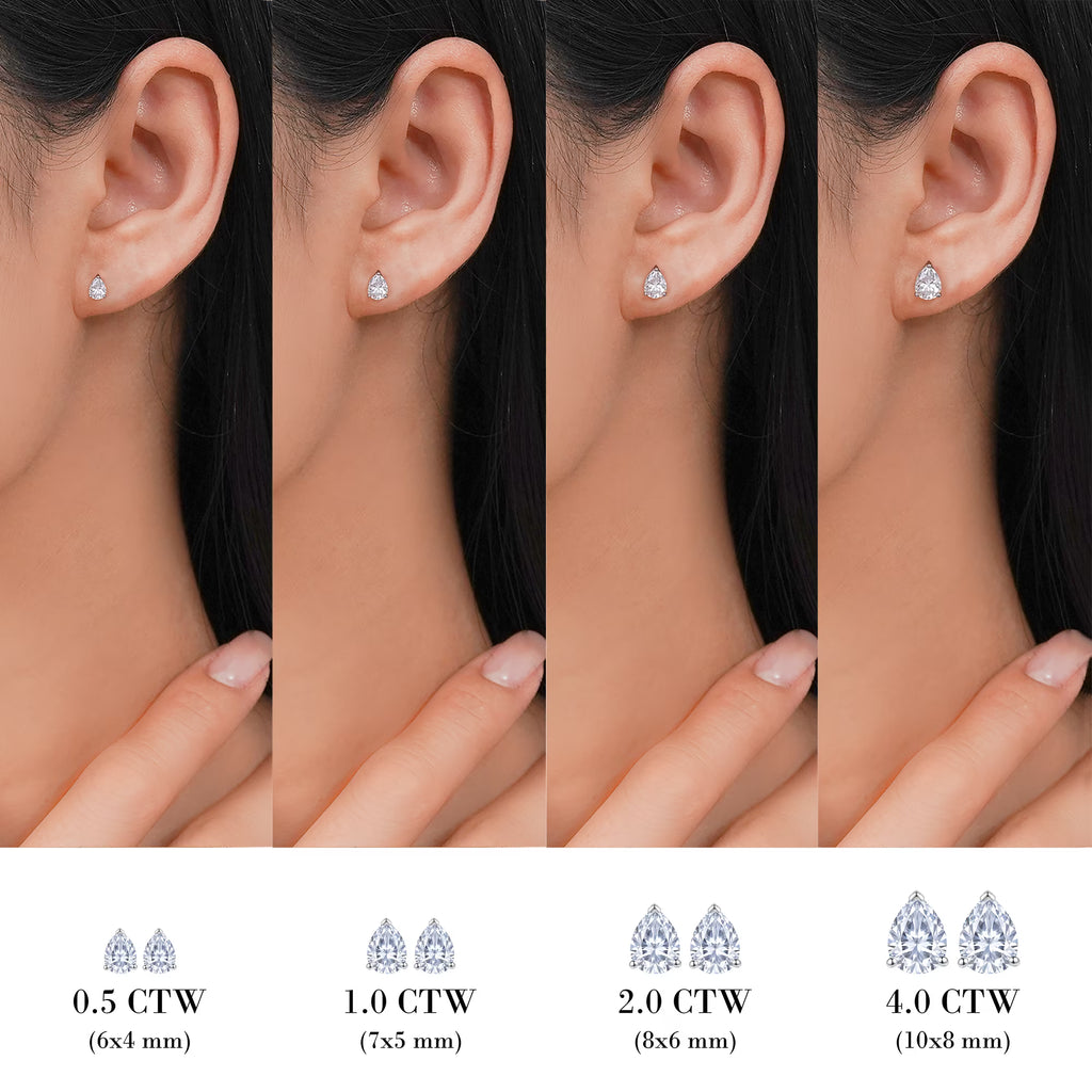 JeenMata 4 Carat Pear Cut Moissanite Minimalist Solitaire Stud Earrings in 18k White Gold Plating for Women