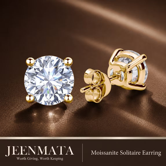JeenMata 0.5 Carat Round Solitaire Moissanite Stud Earrings for Women, Earrings for Men, 18K Yellow Gold Plated, Hypoallergenic Earrings, D VS1, Stud Earring for Woman, Jewelry, Gift, Earrings