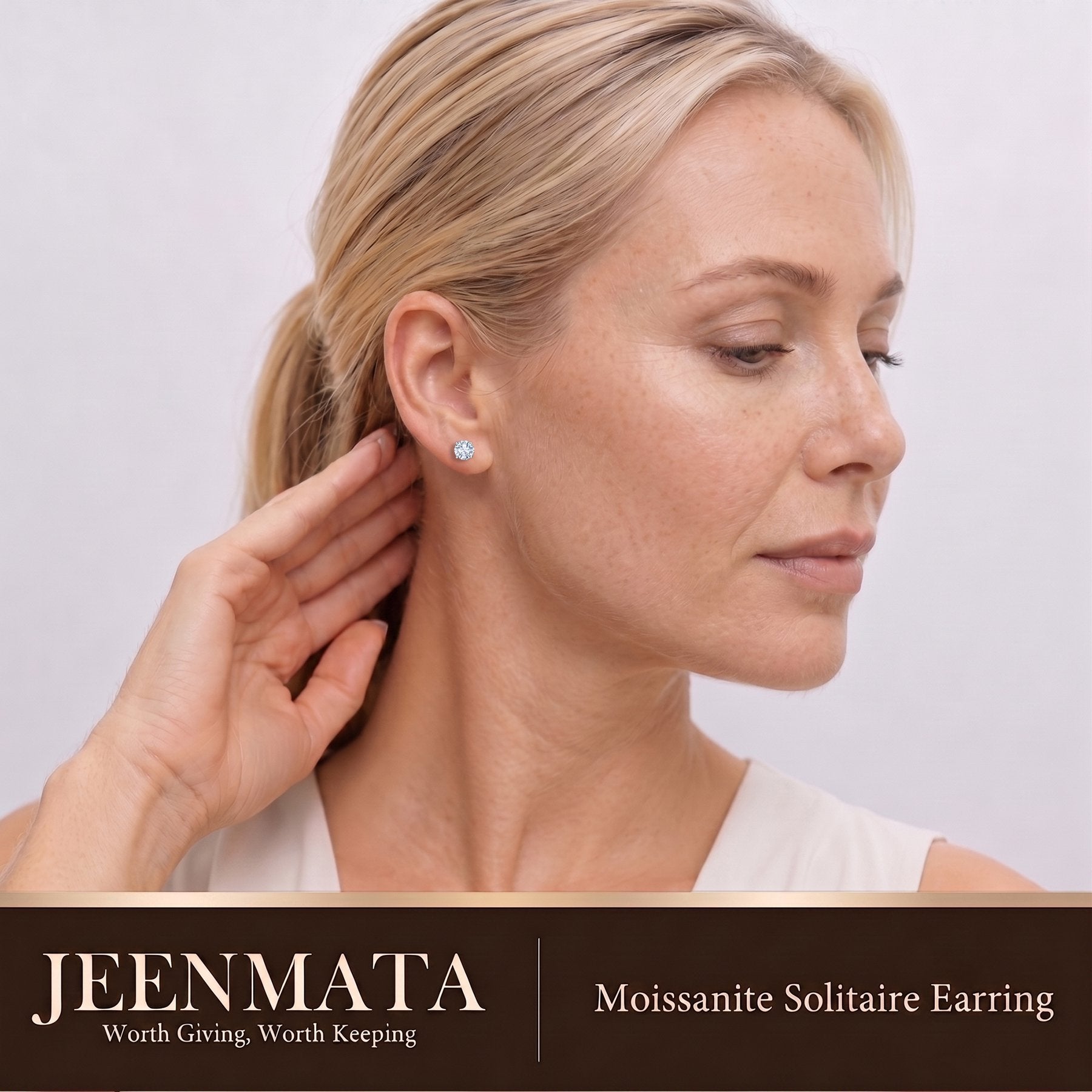 JeenMata 1 Carat Round Solitaire Moissanite Stud Earrings for Women, Earrings for Men, 18K White Gold Plated, Hypoallergenic Earrings, D VS1, Stud Earring for Woman, Jewelry, Gift, Earrings