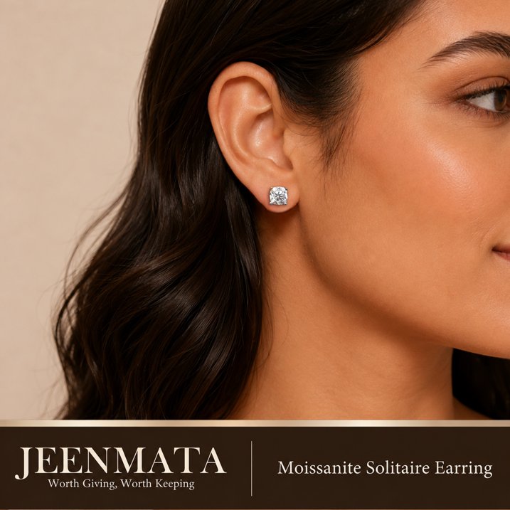 JeenMata 4 Carat Cushion Solitaire Moissanite Stud Earrings for Women, Earrings for Men, 18K White Gold Plated, Hypoallergenic Earrings, D VS1, Stud Earring for Woman, Jewelry, Gift, Earrings