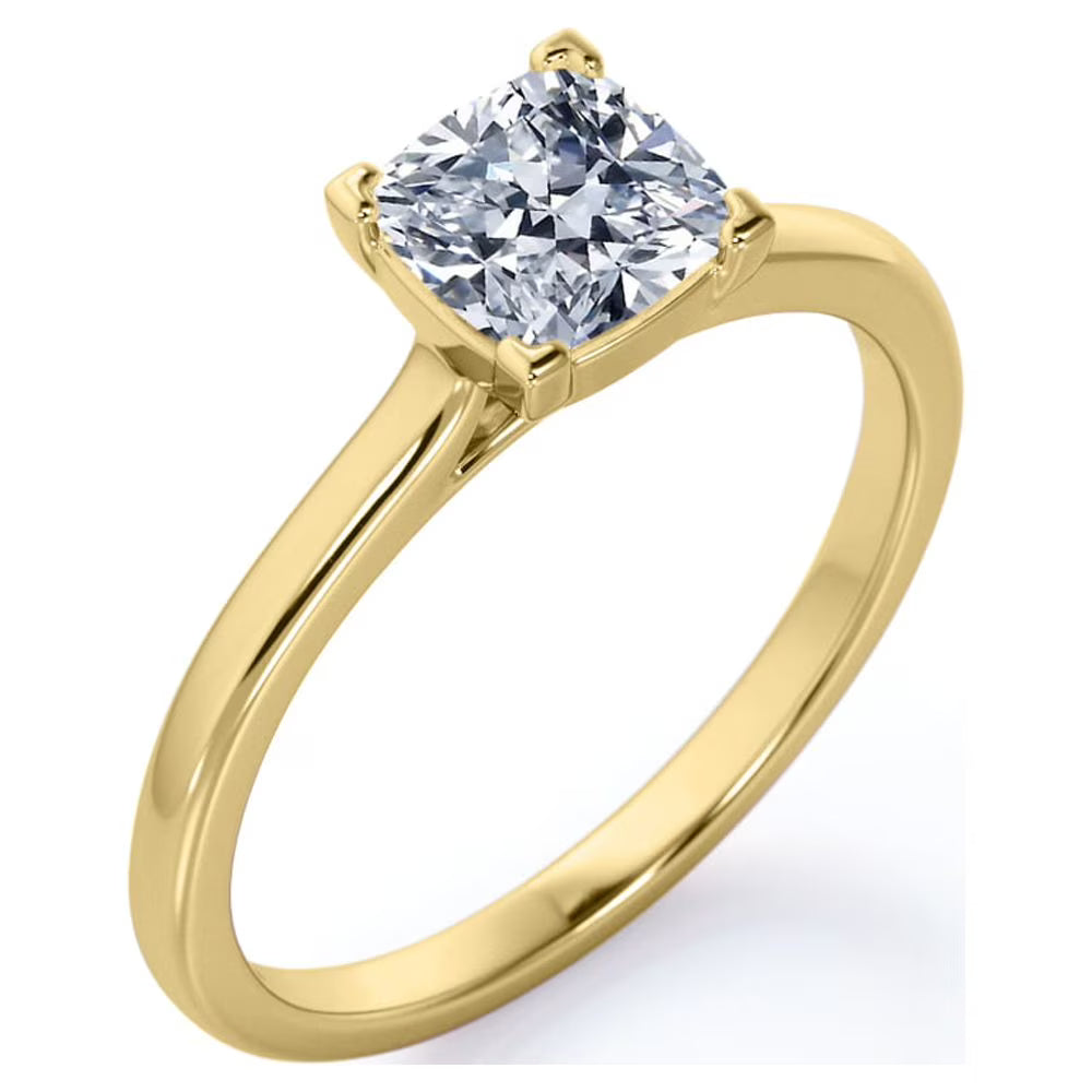 JeenMata 1 Carat Cushion cut Moissanite Solitaire Engagement Ring in 10k Yellow Gold