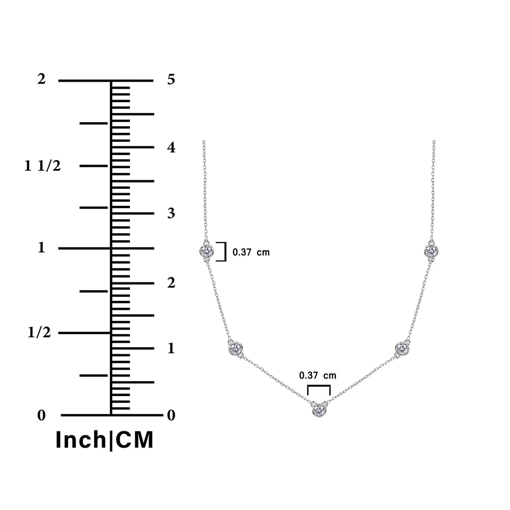 JeenMata 1 Carat Lab Grown Diamond Five Stone Bezel Station Necklaces - in 18K White Gold Plating Necklace for Women, Female, Adult