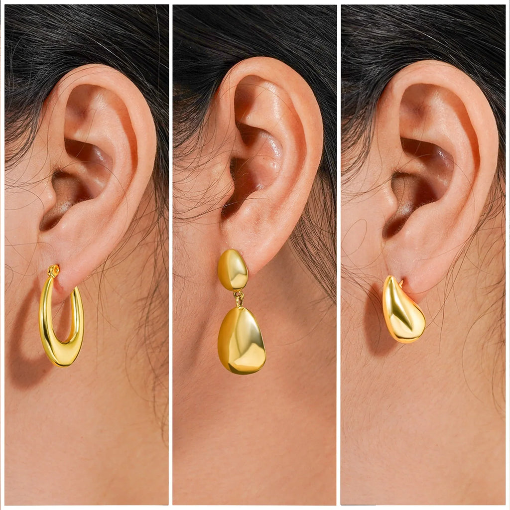 JEENMATA 3 Pairs Fashion MultiPack Earrings Set for Women in Yellow Gold Plating, Hoop Earrings, Chunky, Lightweight Drop Hypoallergenic Earrings Gift for Women