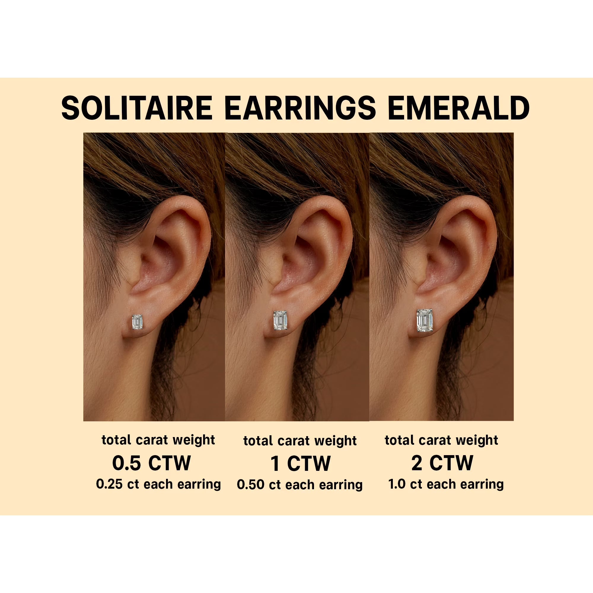 JeenMata Minimalist 2 Carat Emerald Cut Moissanite Solitaire Stud Earrings In 18K White Gold Plating Over Silver