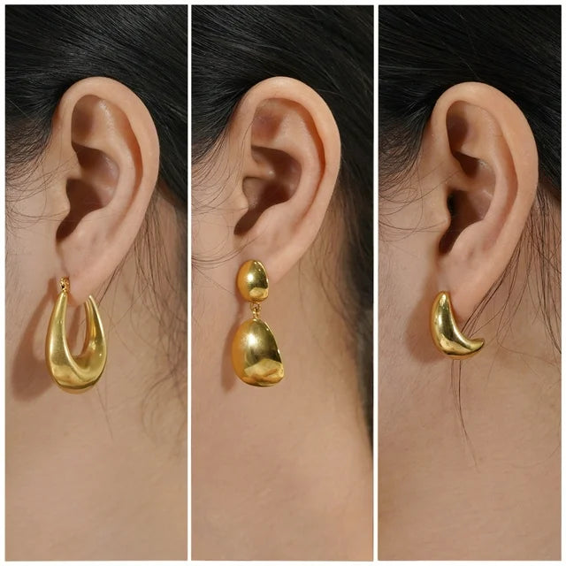 JEENMATA 3 Pairs Fashion MultiPack Earrings Set for Women in Yellow Gold Plating, Hoop Earrings, Chunky, Lightweight Drop Hypoallergenic Earrings Gift for Women