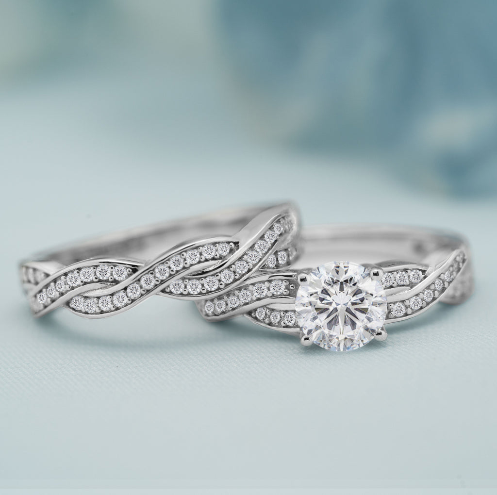 Infinity 1.50 Carat Round Cut Moissanite Wedding Ring Set