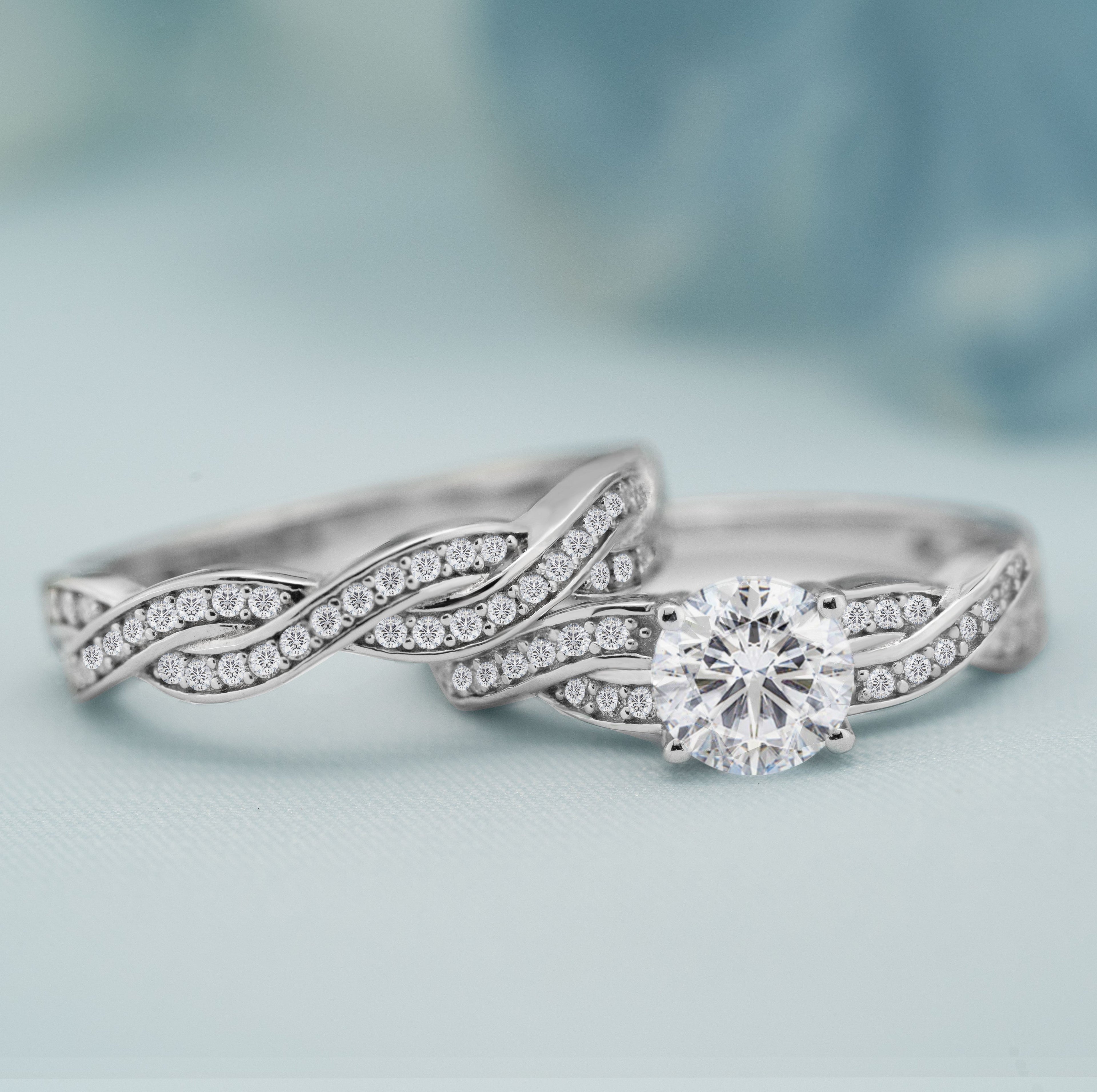 Infinity 1.50 Carat Round Cut Moissanite Wedding Ring Set