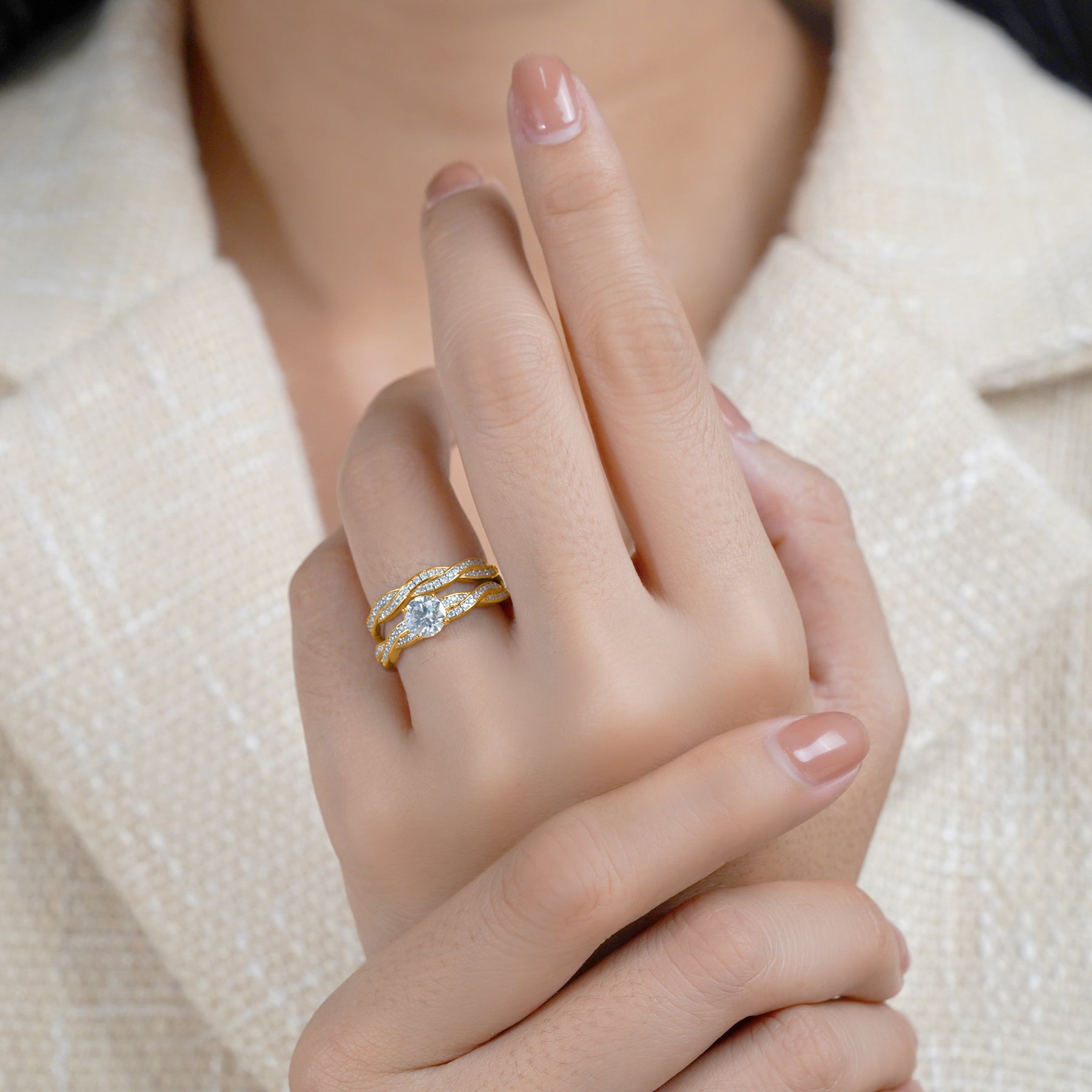 Certified 1 Carat Round Lab Diamond Bridal Set - Infinity Ring