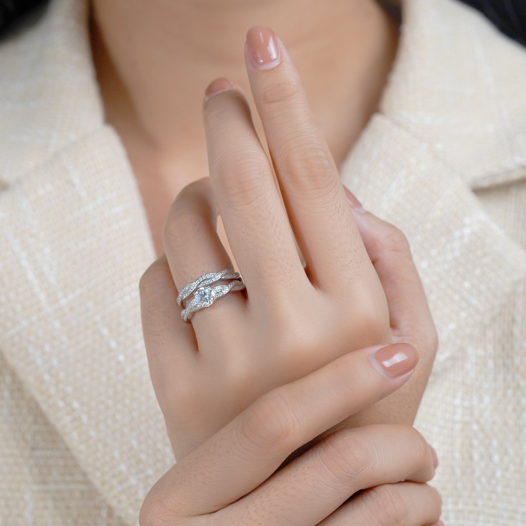 Certified 1 Carat Round Lab Diamond Bridal Set - Infinity Ring