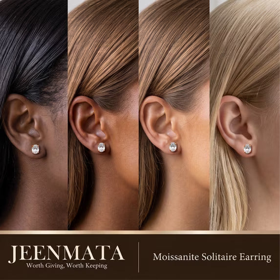 JeenMata 0.5 Carat Oval Solitaire Moissanite Stud Earrings for Women, Earrings for Men, 18K Rose Gold Plated, Hypoallergenic Earrings, D VS1, Stud Earring for Woman, Jewelry, Gift, Earrings