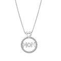 JeenMata Round Frame Mom Moissanite Pendant Necklace in 18K White Gold over Silver