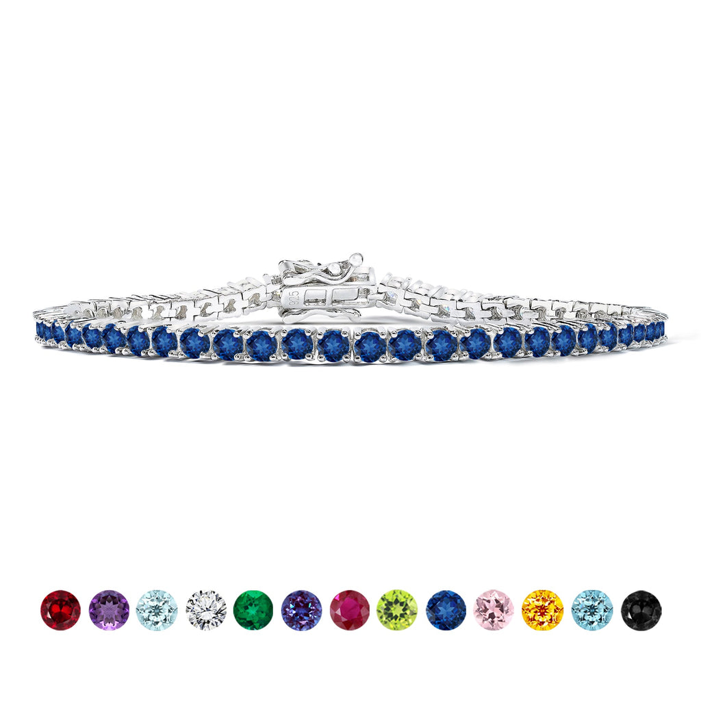 Classic 5.5 TCW Round Cut September - Blue Sapphire - Birthstone Tennis Bracelet Eternity Design - White Gold Plating, Female, Adult