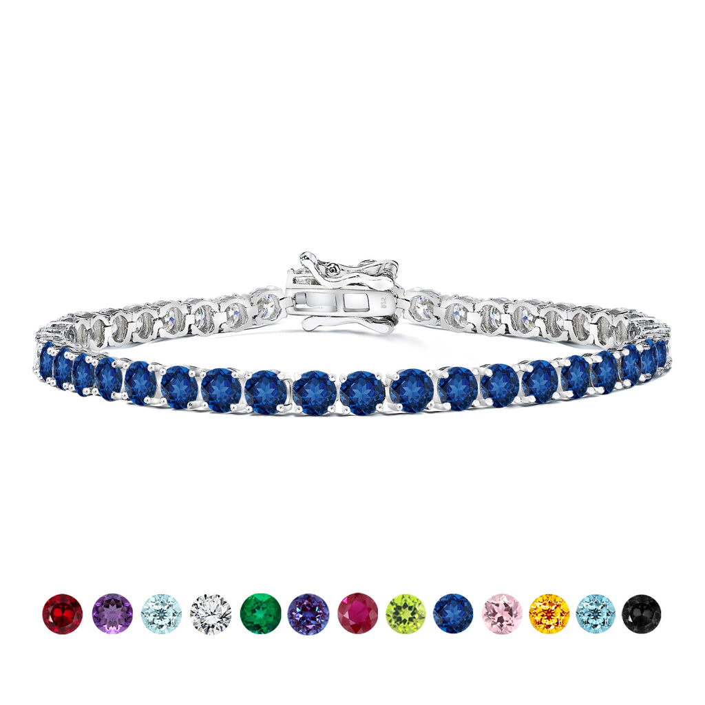 11 TCW Round Cut September - Blue Sapphire - Birthstone Tennis Bracelet for Women in Eternity Design - White Gold Plating, Female, Adult