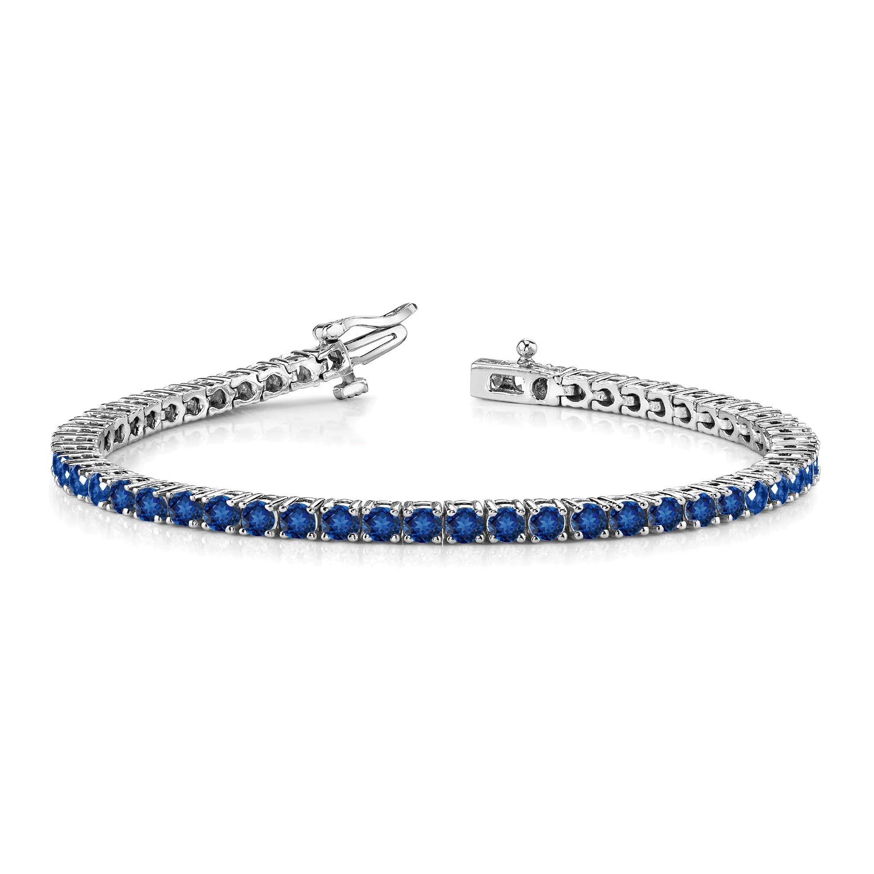 11 TCW Round Cut September - Blue Sapphire - Birthstone Tennis Bracelet for Women in Eternity Design - White Gold Plating, Female, Adult
