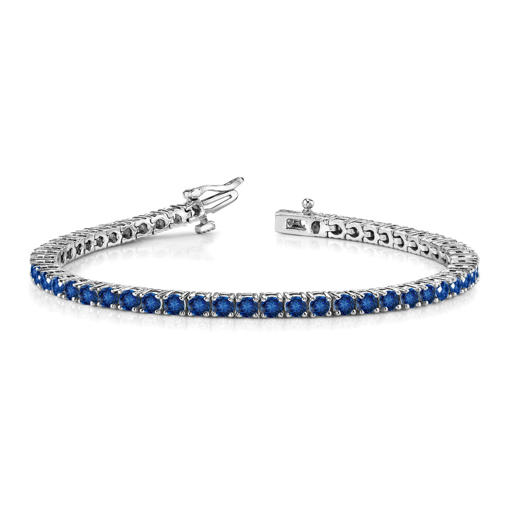 Classic 5.5 TCW Round Cut September - Blue Sapphire - Birthstone Tennis Bracelet Eternity Design - White Gold Plating, Female, Adult