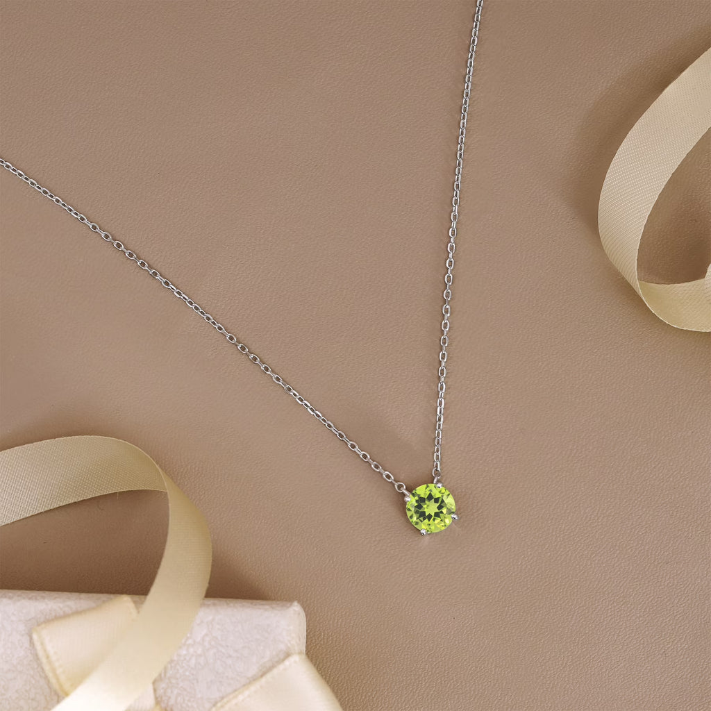 JeenMata 2 Carat August Birthstone Necklace for Women, Peridot Solitaire Pendant in 18K White Gold Plated, Birthday Anniversary Wedding Gift for Girlfriend Wife, Her, Woman, Teen