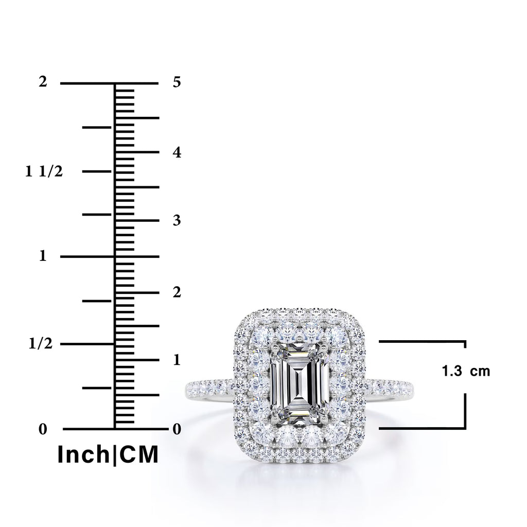 JeenMata 1.5 Carat Emerald Cut Moissanite Engagement Ring - Bridal Ring - Double Halo Ring - Cluster Ring - 18k Rose Gold Plating for Women