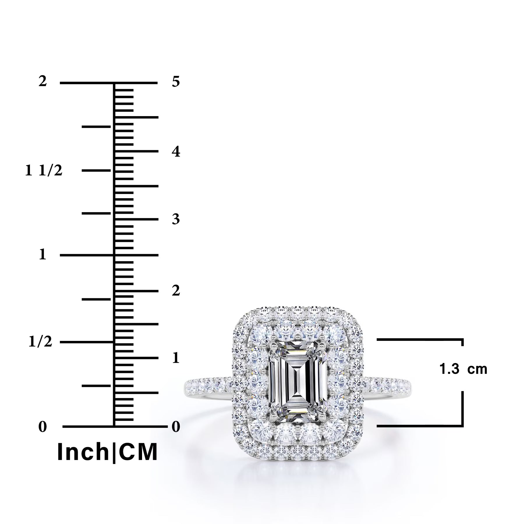 JeenMata 1.5 Carat Emerald Cut Moissanite Engagement Ring - Bridal Ring - Double Halo Ring - Cluster Ring - 18k Rose Gold Plating for Women