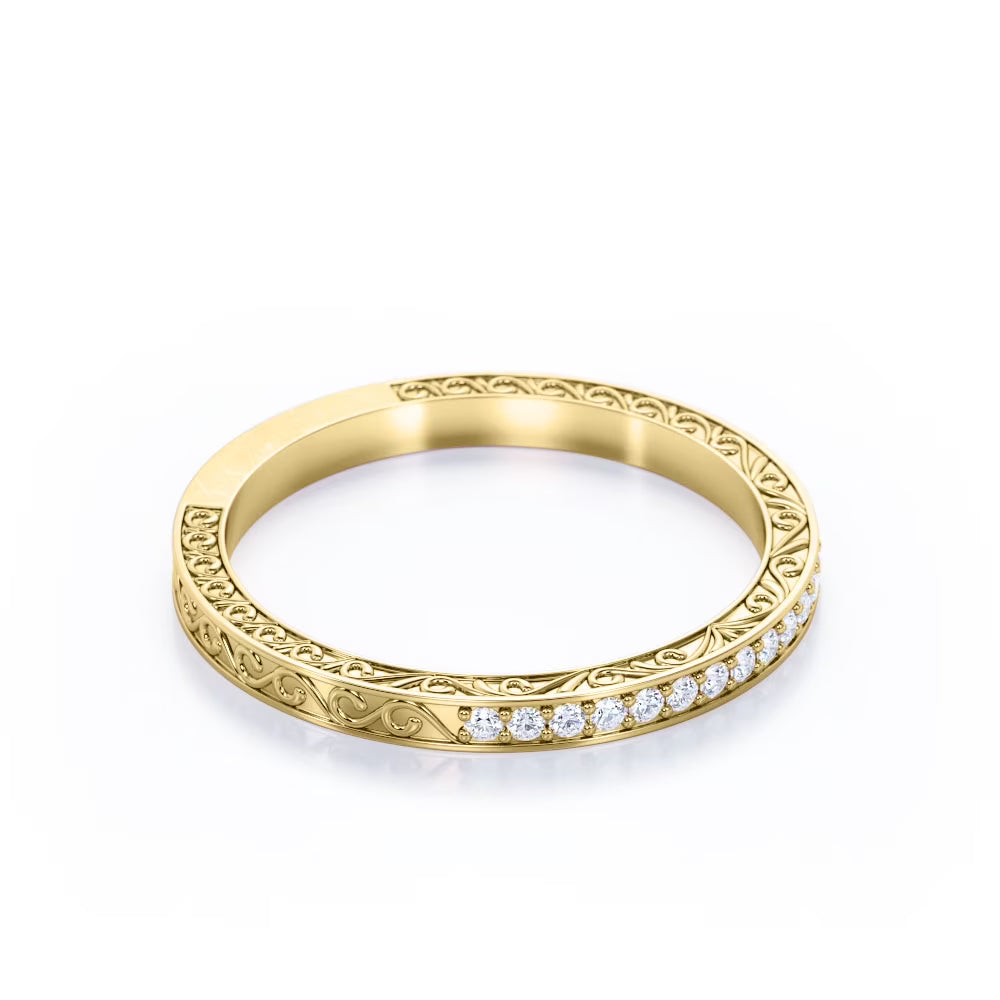 JeenMata Art-Deco 0.25 Carat April Birthstone Victorian Style Round Cut Wedding Band in 18K Yellow Gold Plating for Women