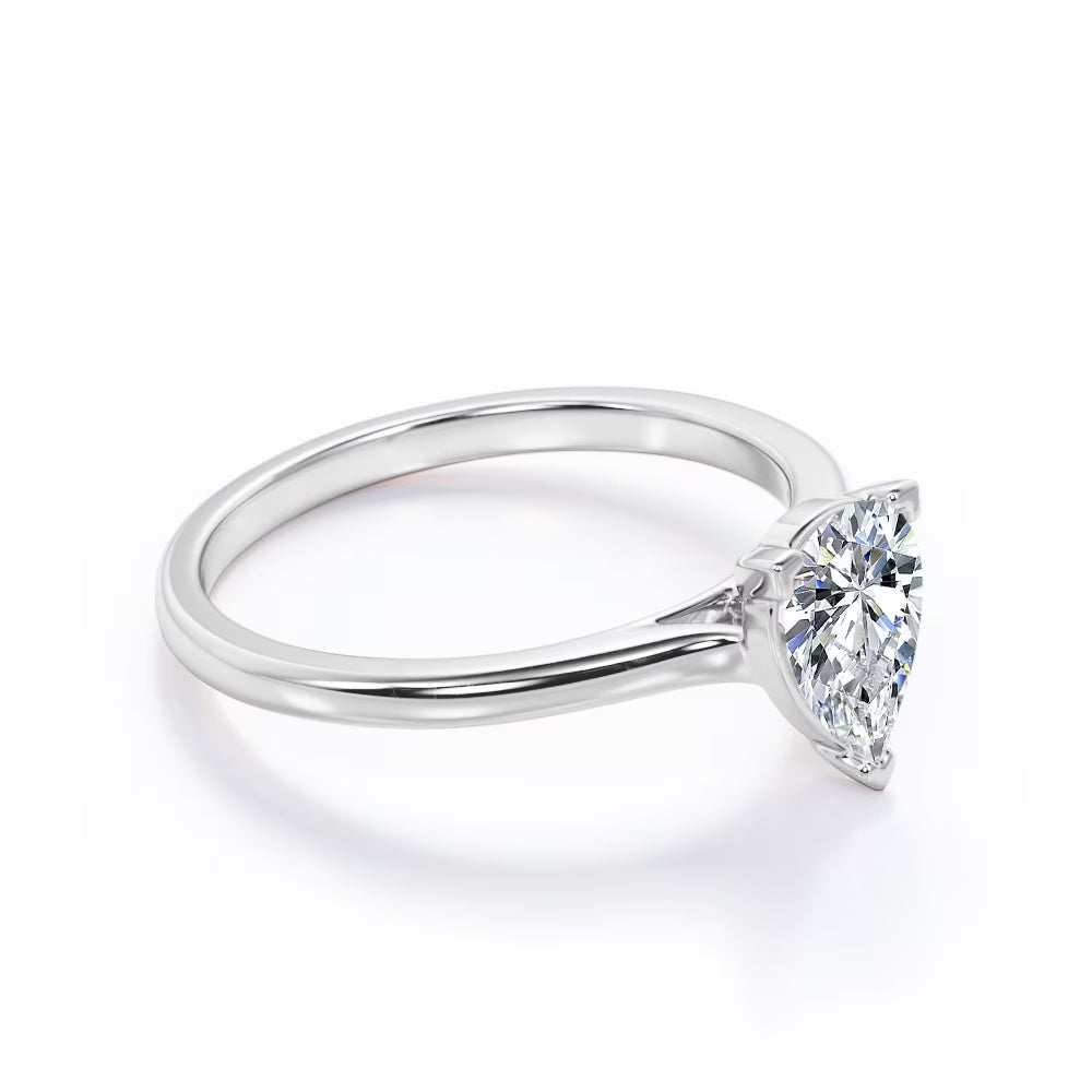 JeenMata 4 Prong - 2 Carat Pear Cut - Solitaire Engagement Ring in 18K White Gold Plating for Women
