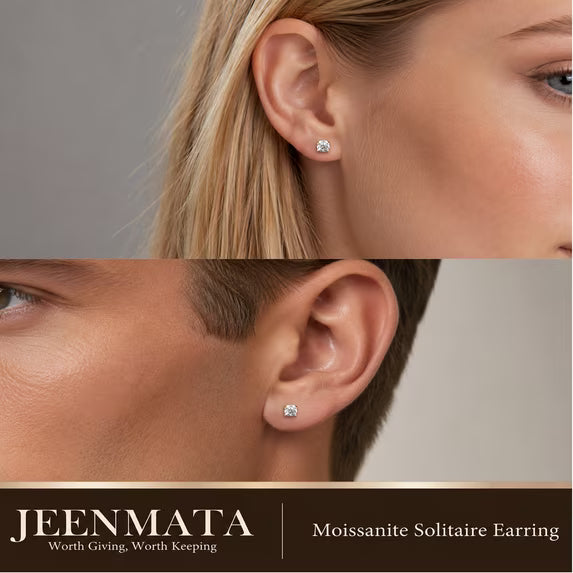JeenMata 0.5 Carat Cushion Solitaire Moissanite Stud Earrings for Women, Earrings for Men, 18K Yellow Gold Plated, Hypoallergenic Earrings, D VS1, Stud Earring for Woman, Jewelry, Gift, Earrings