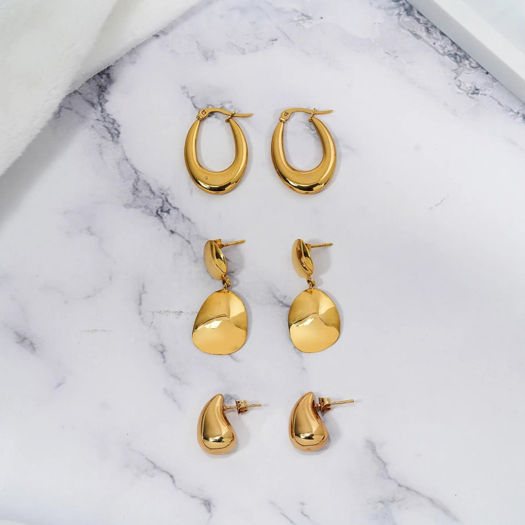JEENMATA 3 Pairs Fashion MultiPack Earrings Set for Women in Yellow Gold Plating, Hoop Earrings, Chunky, Lightweight Drop Hypoallergenic Earrings Gift for Women