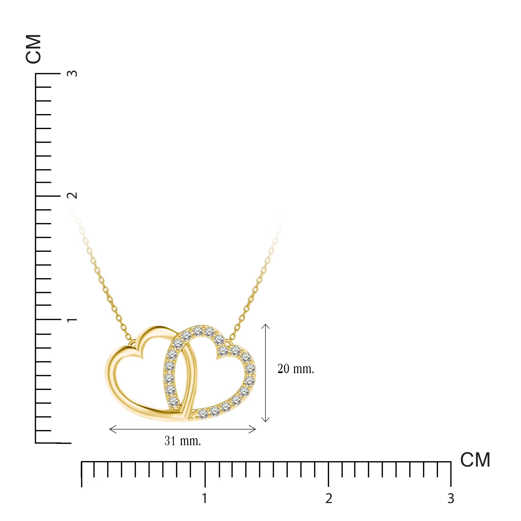 JeenMata Lab Grown Diamond Interlocking Heart Shape Pendant Necklace in Yellow Gold Plating