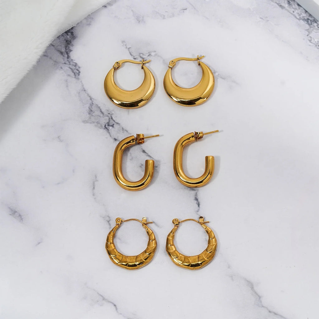 JEENMATA 3 Pairs Fashion MultiPack Earrings Set for Women in Yellow Gold Plating, Hoop Earrings, Chunky, Lightweight Drop Hypoallergenic Earrings Jewelry Gift for Women